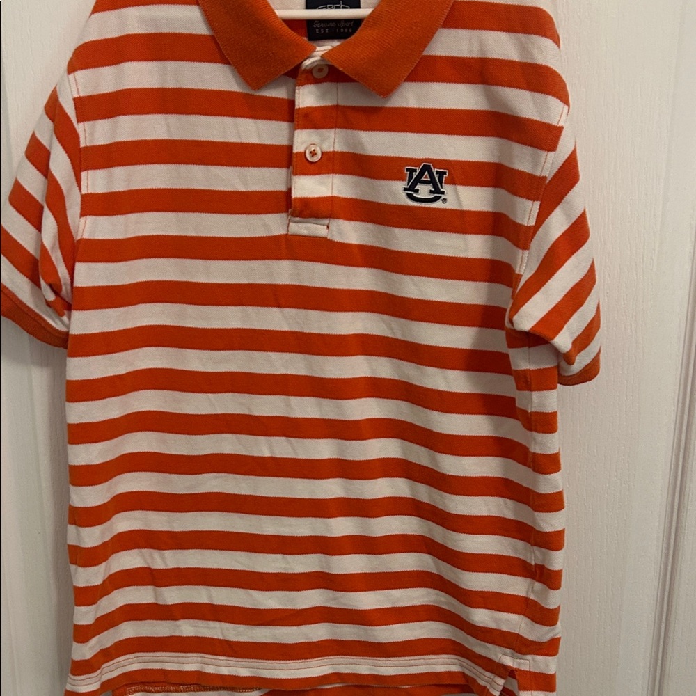 Orange and White Auburn University Striped Kids Polo Shirt